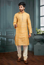 Joban Fashion Men's Yellow Poly Jacquard Kurta Pajama | Grocsy