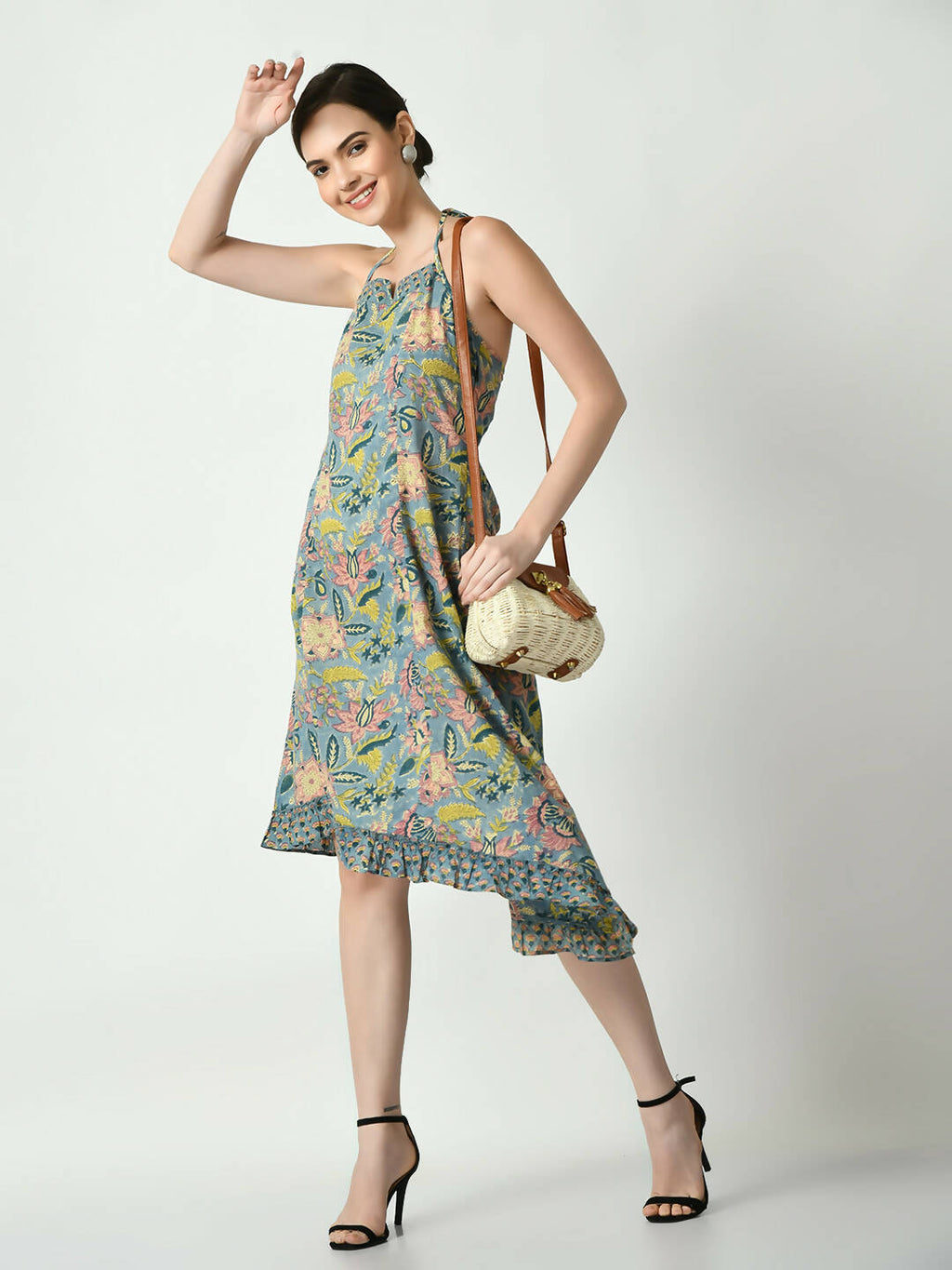 Myshka Women's Multi Floral Printed Fit and Flare Dress | Grocsy