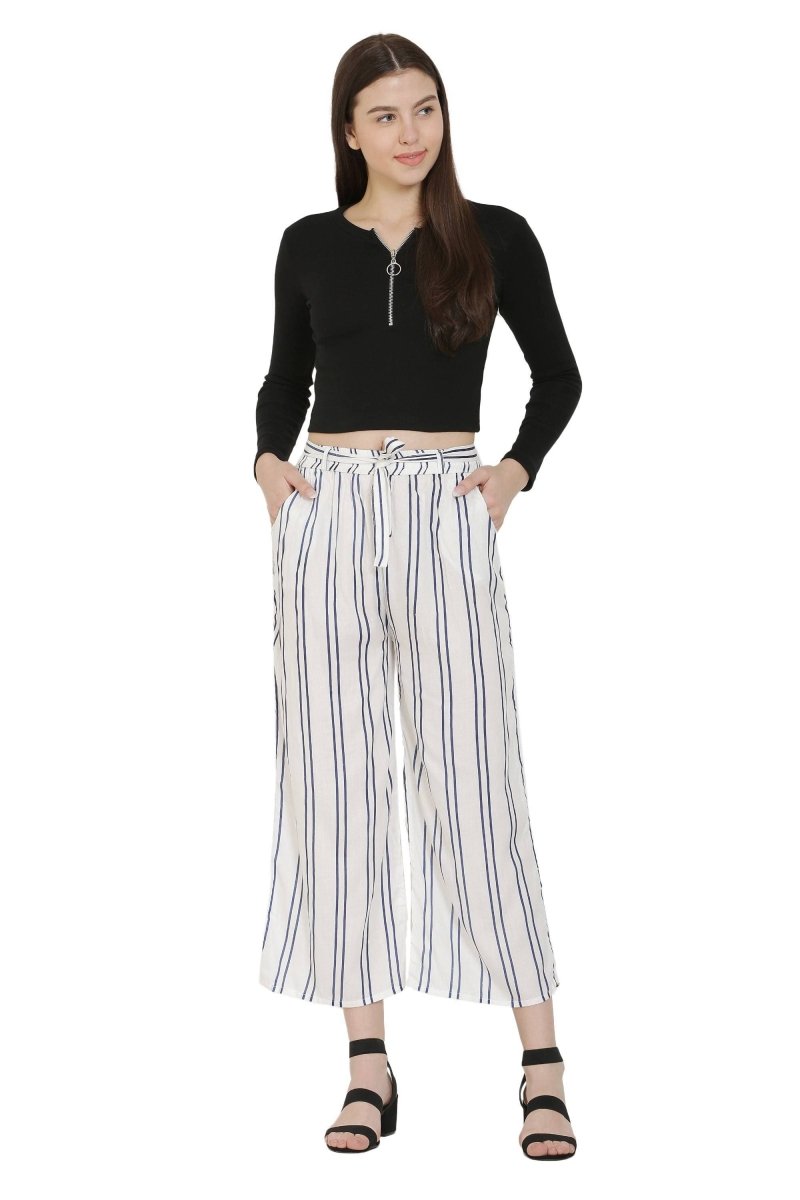 Asmaani White Color Rayon Fabric Stripped Palazzo | Grocsy