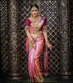 DEIANA'S Beautiful Designer Golden zari Soft Lichi Silk Saree - Peach | Grocsy
