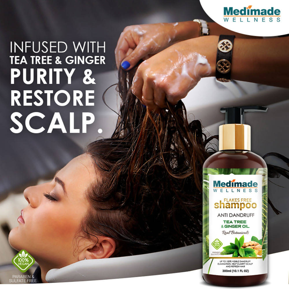 Medimade Wellness Flakes Free Anti Dandruff Shampoo with Tea Tree and Ginger Oil | Grocsy
