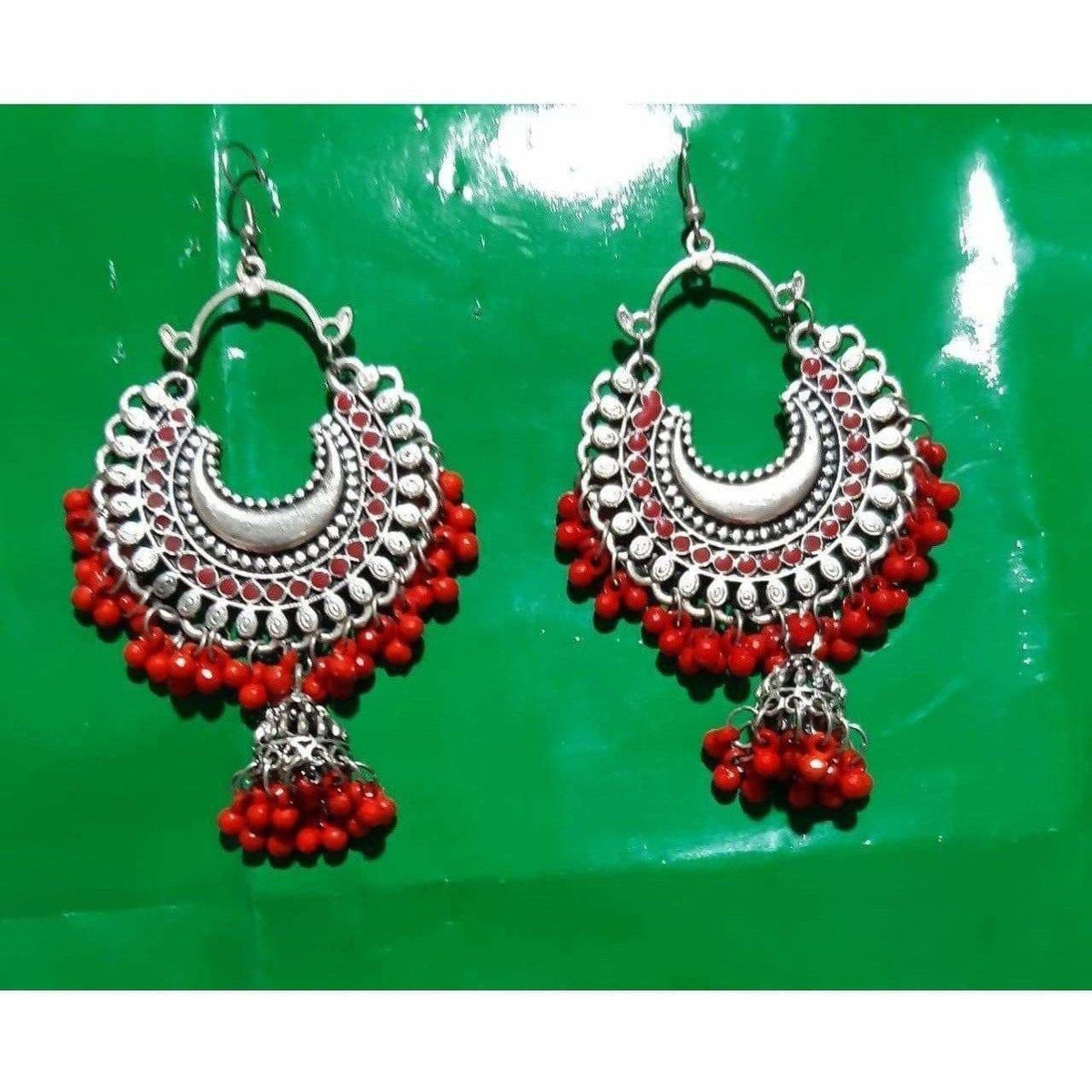 MS Fashion India Fancy Red Pearls Chandbali Jhumka Earrings | Grocsy