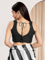Joban Fashion Black Sequin Padded Blouse With V Neck Sleeveless | Grocsy