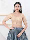 Joban Fashion Light-Gold Shimmer Elbow Sleeveless Front Open Blouse | Grocsy