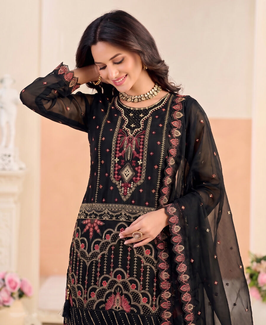 KC Black Pakistani Crunchy Silk Heavy Salwar Kameez For Women | Grocsy