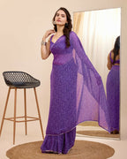 Purple Georgette Designer Printed Ready To Wear Saree - Ibiza | Grocsy
