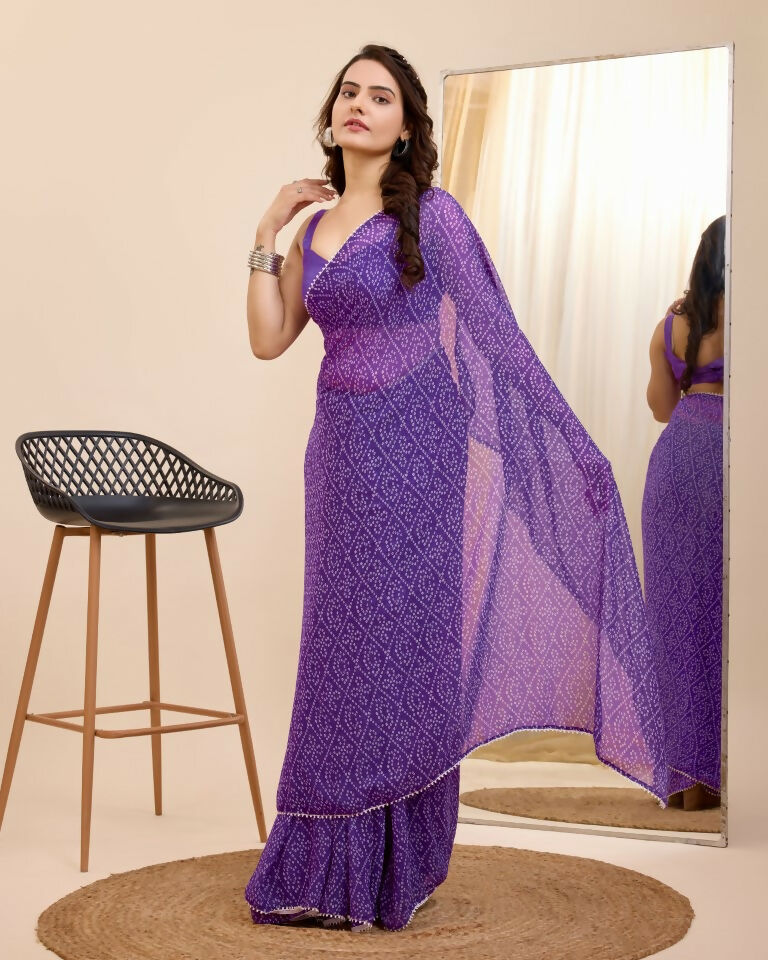 Purple Georgette Designer Printed Ready To Wear Saree - Ibiza | Grocsy