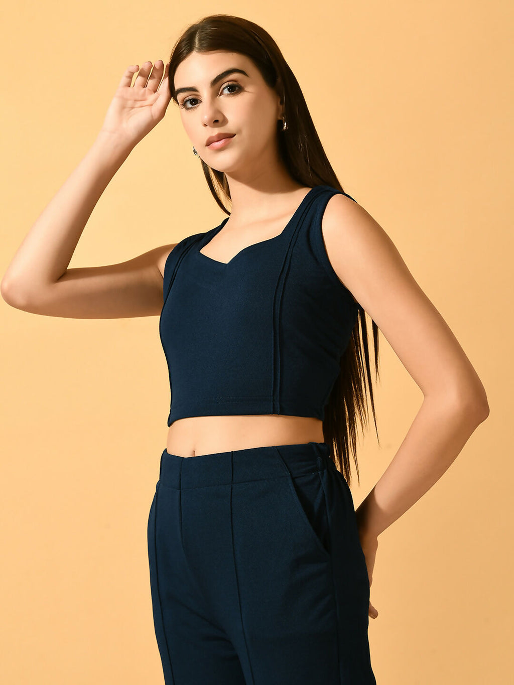 Myshka Women's Navy Blue Solid Party Top | Grocsy