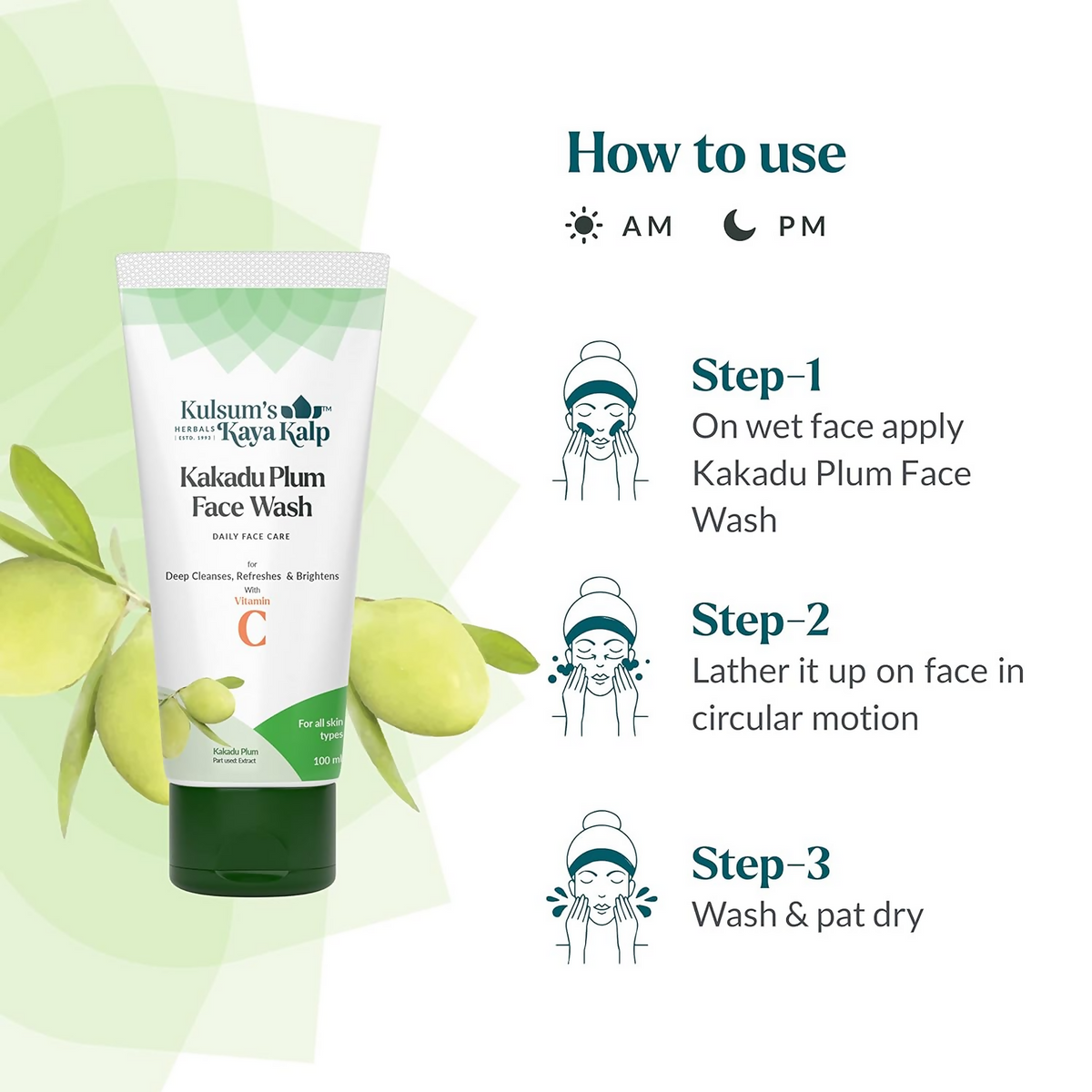 Kulsum's Kaya Kalp Kakadu Plum Face Wash Daily Face Care For Deep Cleanses,Refreshes & Brightens With Vitamin C | Grocsy