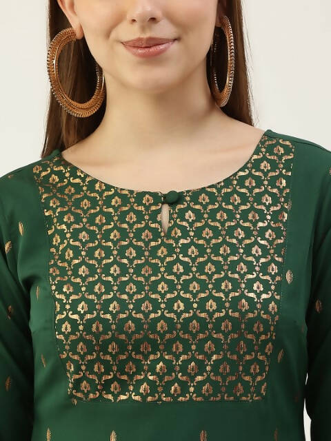 FIORRA Women's Green Poly Crepe Straight Kurta Pant With Dupatta | Grocsy