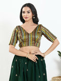 Joban Fashion Green Multi Brocade Padded Blouse With V Neck Elbow Sleeves | Grocsy
