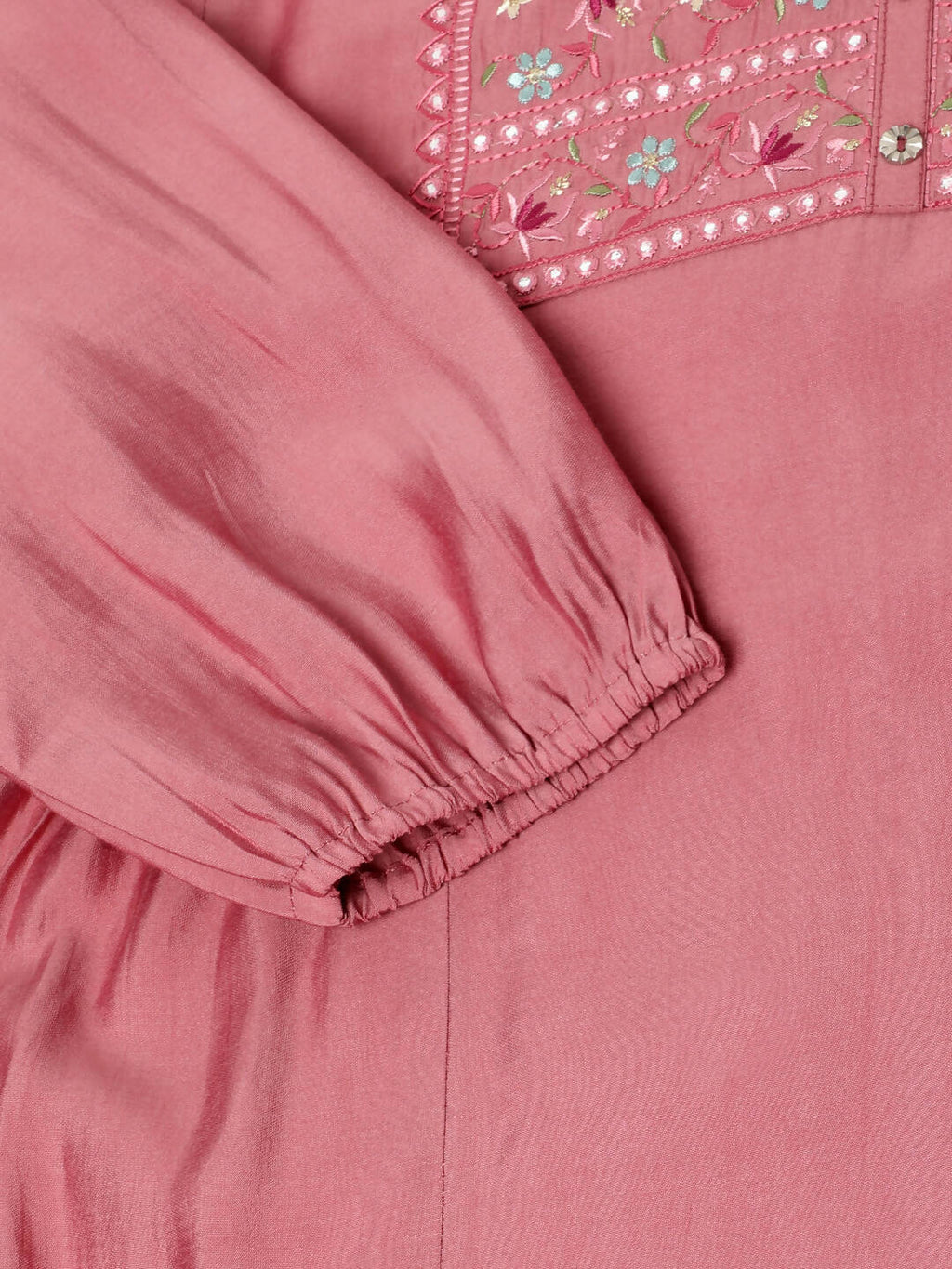 Pink Chinon Yoke Embroidered A-line Top - Tarini | Grocsy