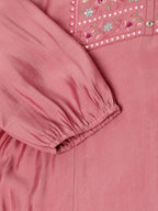 Pink Chinon Yoke Embroidered A-line Top - Tarini | Grocsy