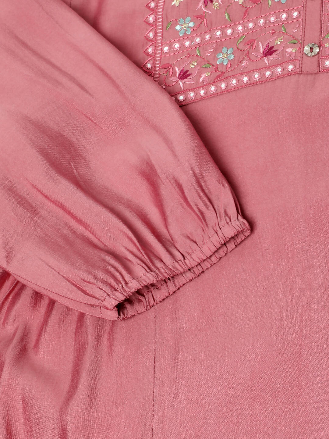 Pink Chinon Yoke Embroidered A-line Top - Tarini | Grocsy