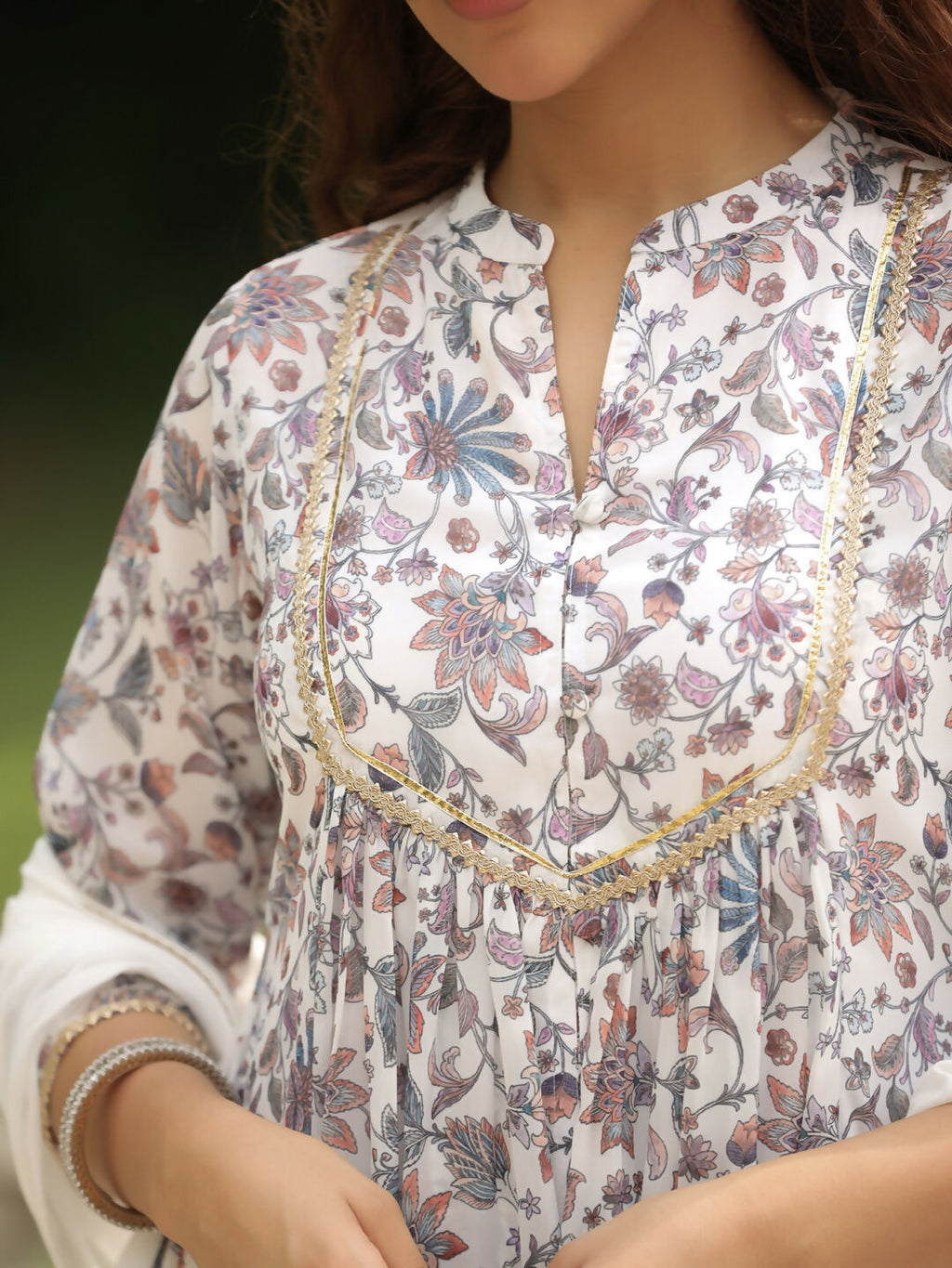Janasya White Georgette Floral Kurta,Bottom & Dupatta | Grocsy