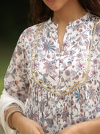 Janasya White Georgette Floral Kurta,Bottom & Dupatta | Grocsy