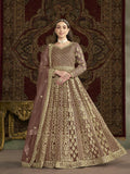 Anaita Coffee Embroidered Net Anarkali Suit | Grocsy