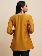 Mustard Chinon Embroidered Top - Tarini | Grocsy