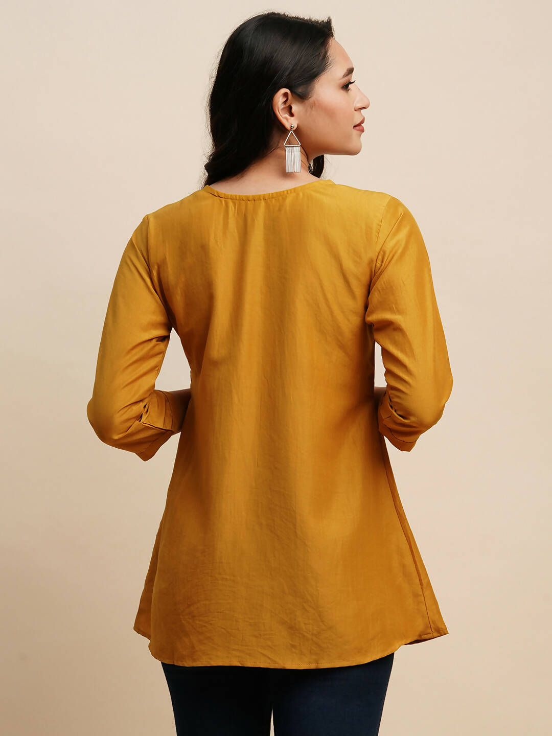 Mustard Chinon Embroidered Top - Tarini | Grocsy
