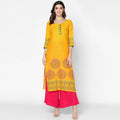 Cheera Hand Block Print Mustard Straight Kurta (MAAI-052K) | Grocsy