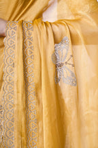 Yellow Burburry silk Swarovski Designer Work Saree - Shezlin | Grocsy