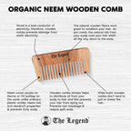 The Legend Organic Pure Neem Wood Comb Wide Teeth | Grocsy