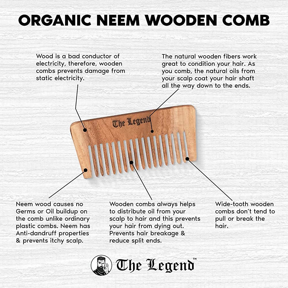 The Legend Organic Pure Neem Wood Comb Wide Teeth | Grocsy