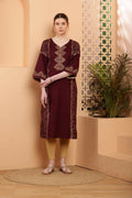 Cheera Women Stylish Hand Block Printed Cotton Blend Flared Kurta - Maroon | Grocsy