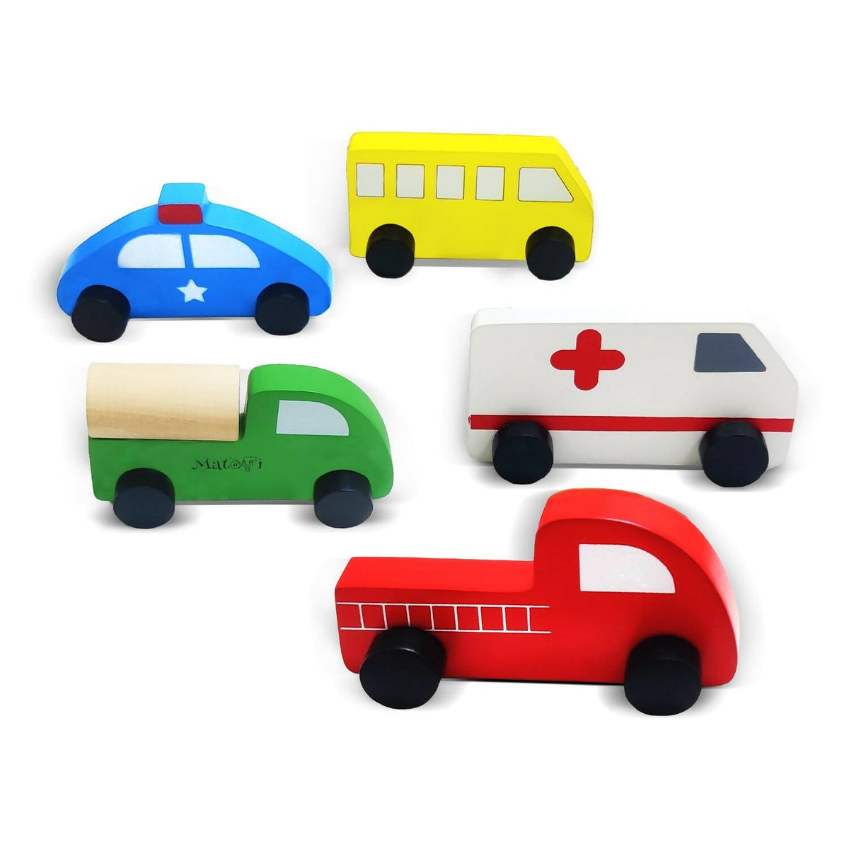 Matoyi Wooden Emergency Toy Vehicle Set of 5 | Grocsy