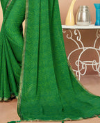 Green Chiffon Leheriya Printed Saree With Unstitched Blouse Piece - Swarna | Grocsy