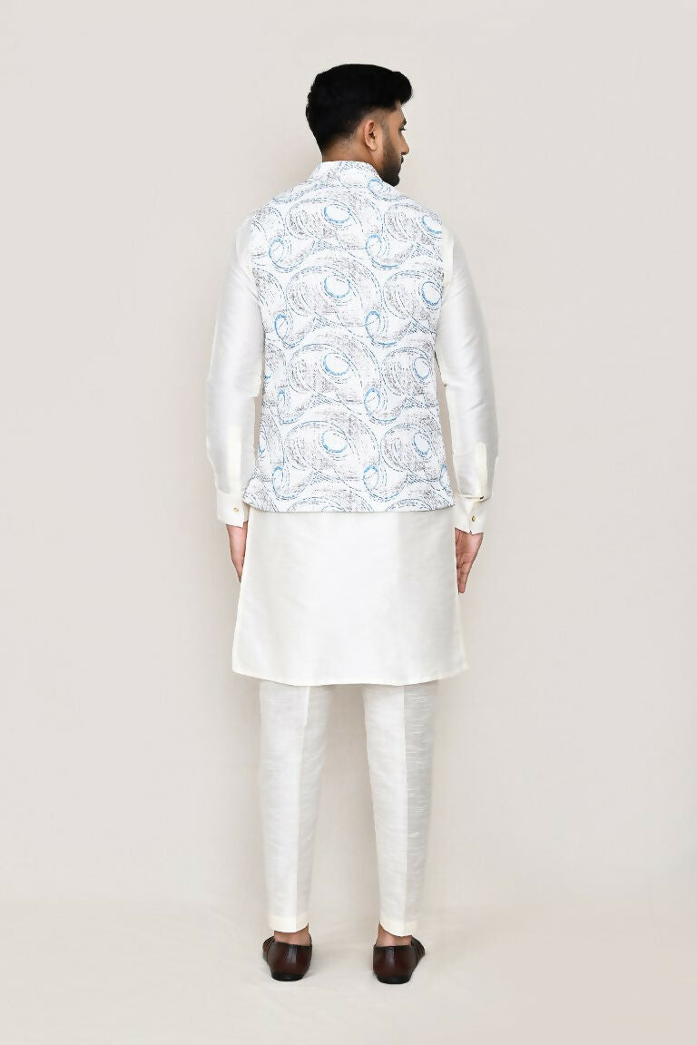Joban Fashion White Colored Art Silk Fabric Kurta, Jacket With Straight Fit Pant | Grocsy