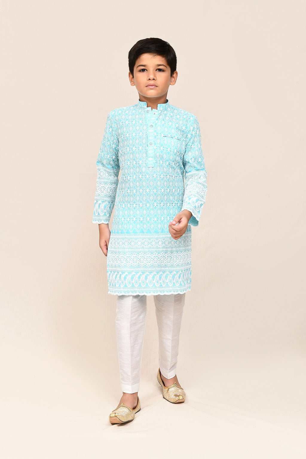Joban Fashion Cotton Sky Blue Kurta With Straight Fit Pant | Grocsy