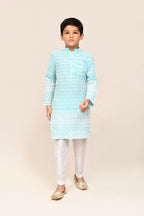Joban Fashion Cotton Sky Blue Kurta With Straight Fit Pant | Grocsy