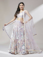 House of Panchhi Muave Net Sequinse Work Lehenga & Blouse with Dupatta | Grocsy