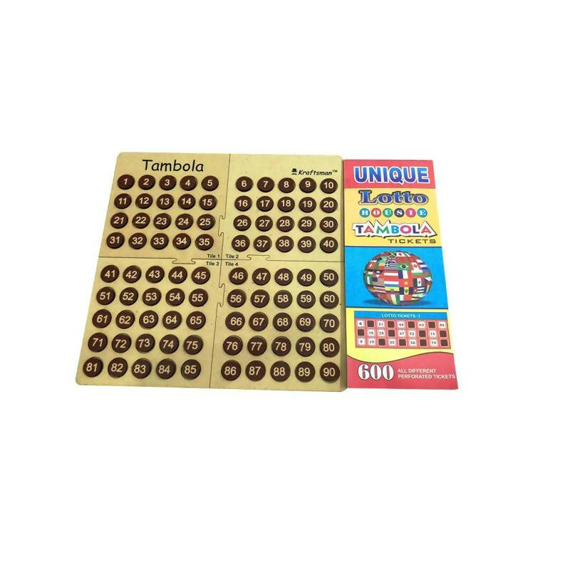 Kraftsman Portable Wooden Tambola Board Game With 600 Tickets | Grocsy