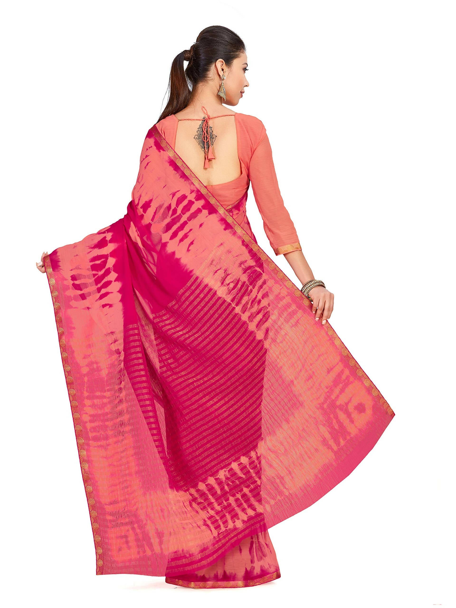 Mimosa Women's Pink Banarasi Chiffon Silk Saree | Grocsy
