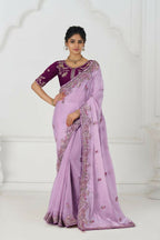Kesar Fab Mauve Color In Zari & Sequin Work On Luxurious Fendi Fabric Saree | Grocsy