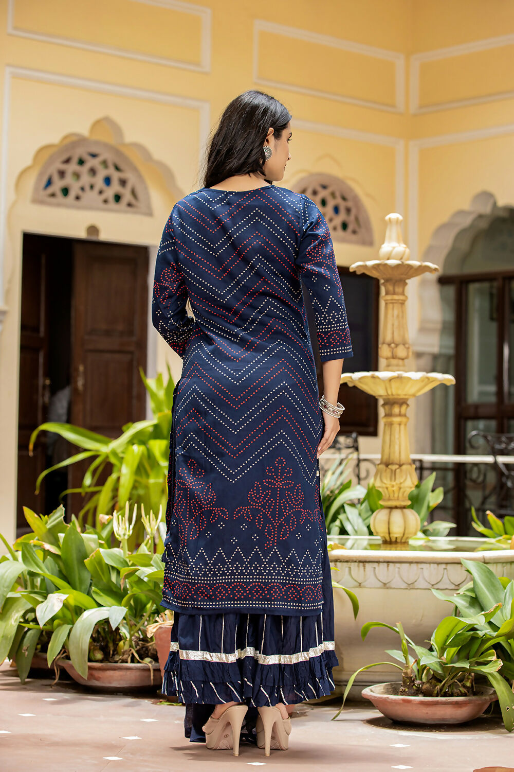 Kaajh Women's Navy Blue Embroidered Cotton Kurta Sharara Set With Dupatta | Grocsy