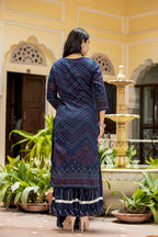 Kaajh Women's Navy Blue Embroidered Cotton Kurta Sharara Set With Dupatta | Grocsy