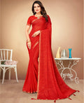 Red Chiffon Leheriya Printed Saree With Unstitched Blouse Piece - Swarna | Grocsy