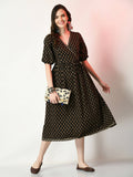 Myshka Women's Black Floral Printed Empire Dress | Grocsy
