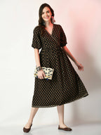 Myshka Women's Black Floral Printed Empire Dress | Grocsy