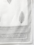 Yufta Women Black & White Yoke Design Thread Work Cotton Kurta with Palazzo & Dupatta | Grocsy