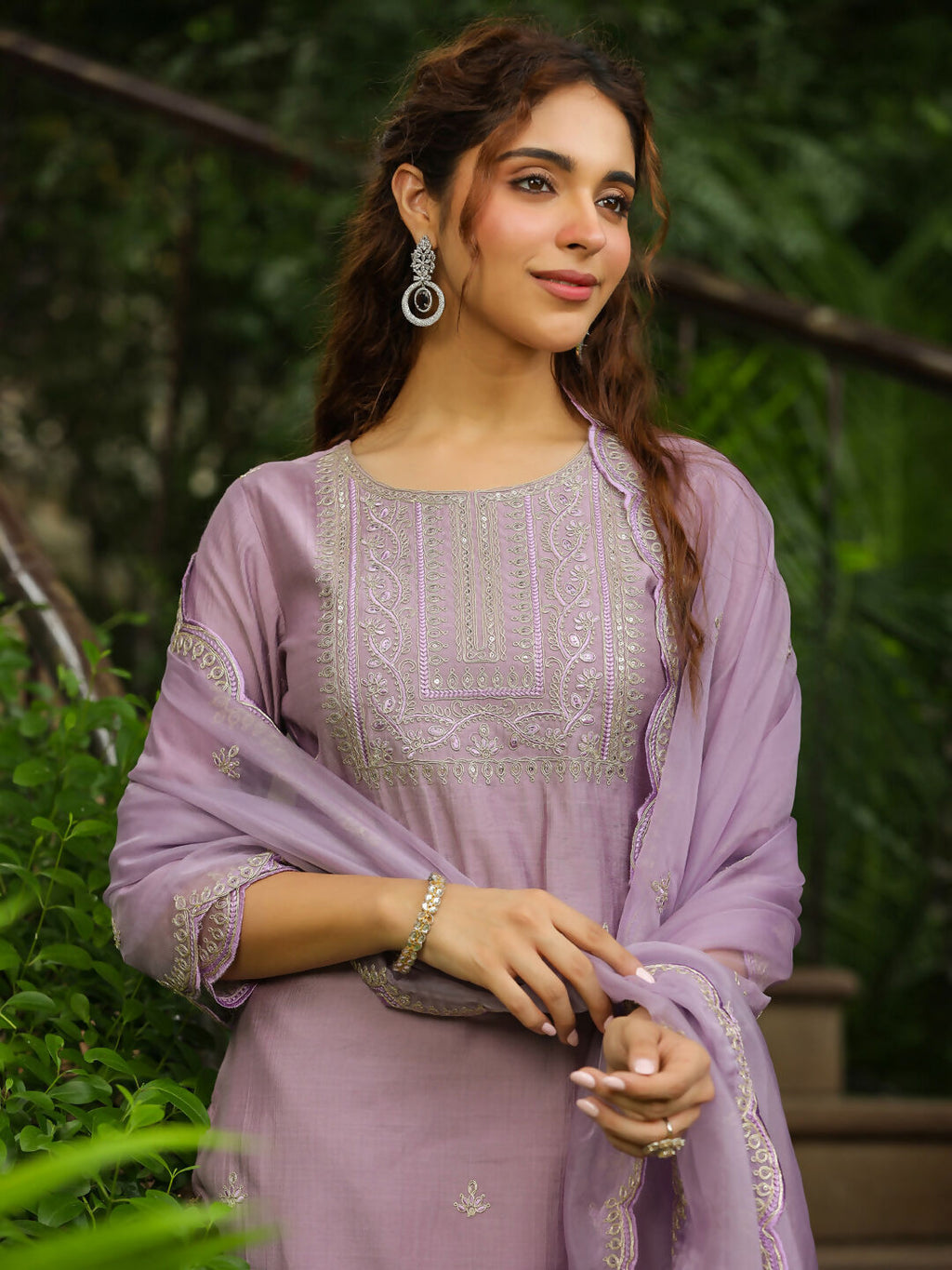 Janasya Lavender Silk Blend Solid Kurta,Bottom & Dupatta | Grocsy