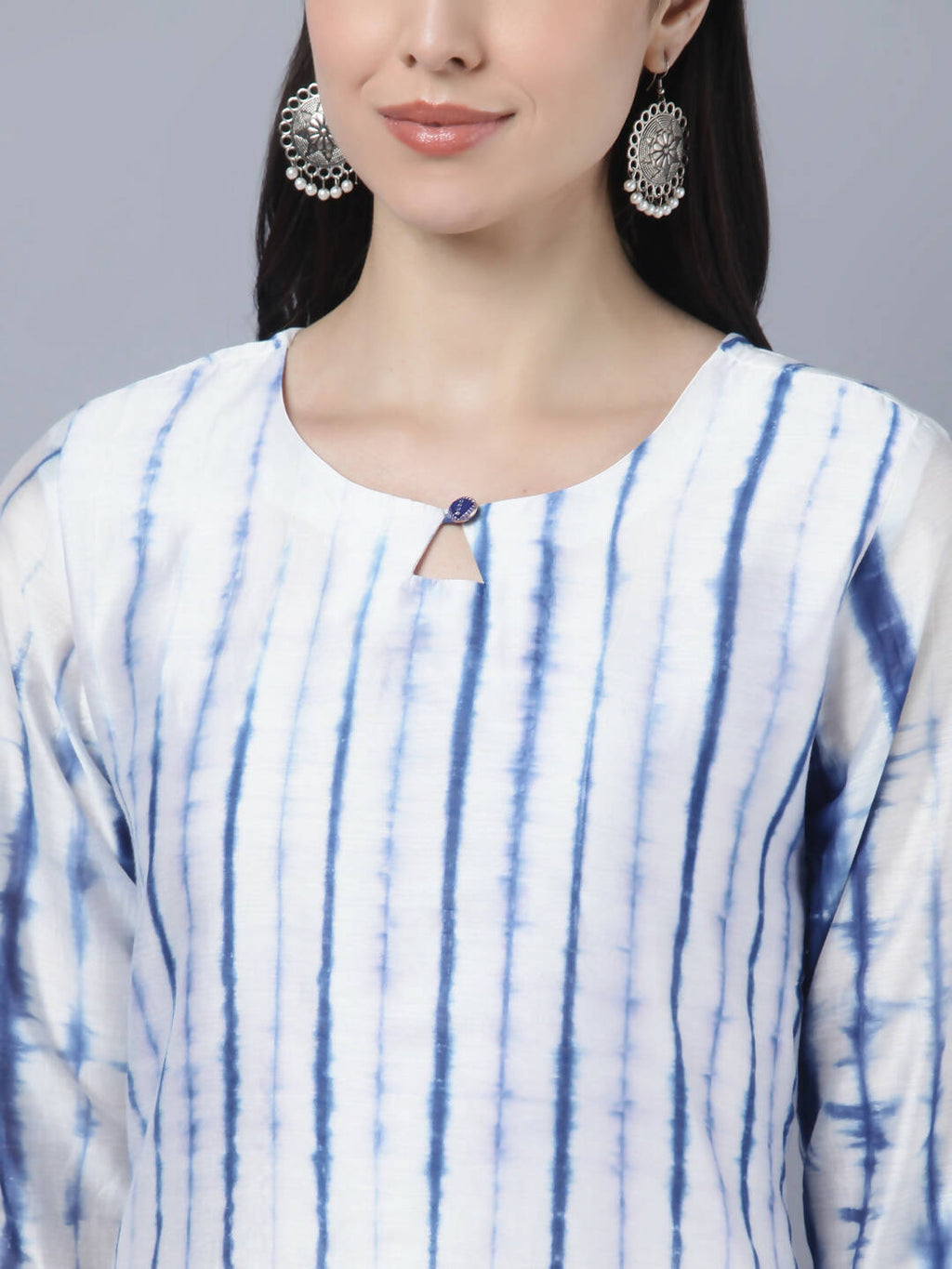 Myshka Women White Blue Tie Dyed Kurta Trousers With Dupatta Set | Grocsy