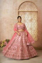 Kesar Fab Pink Silk Embroidered Lehenga | Grocsy