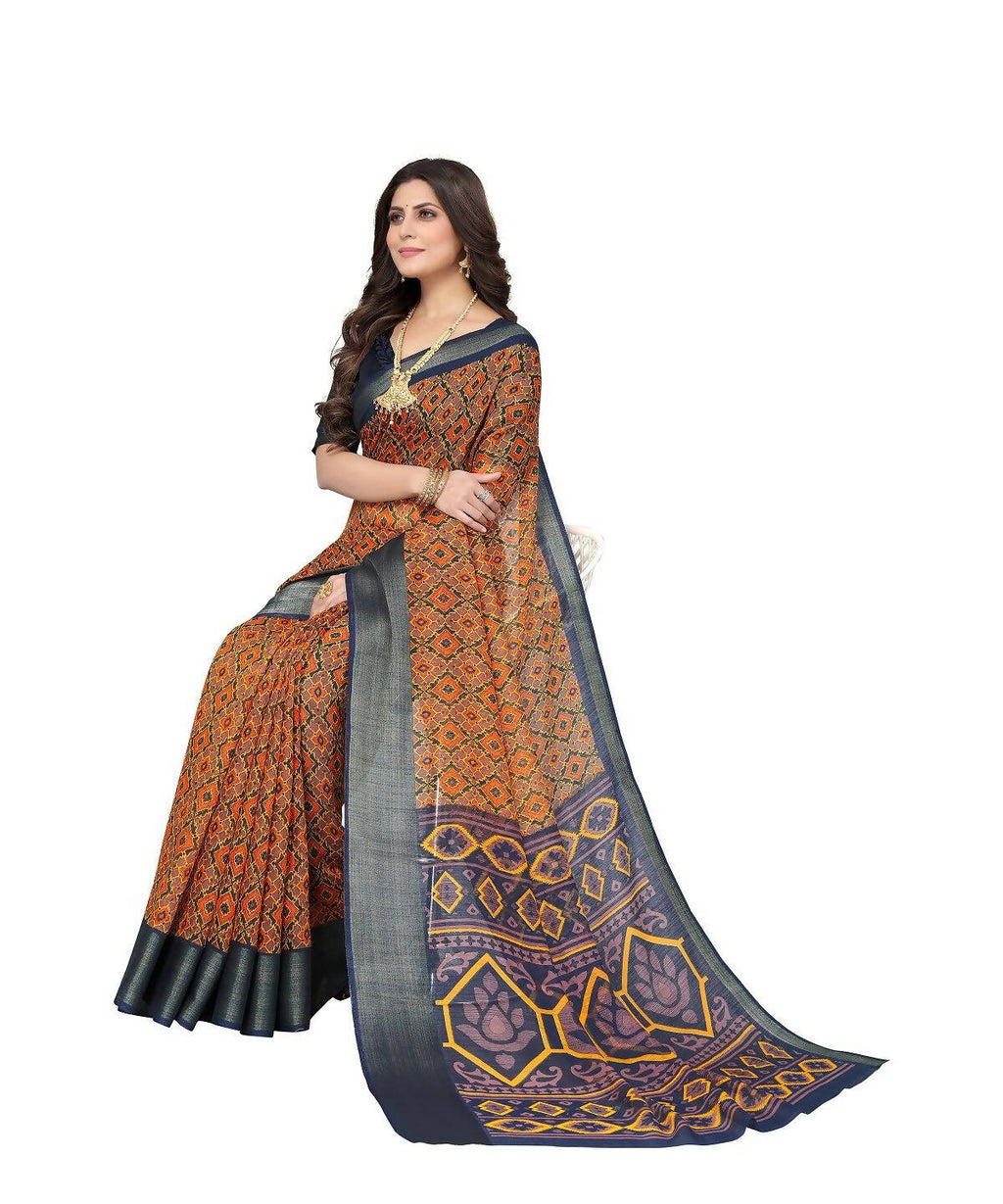 Vamika Cotton Orange Jari Border Bollywood Style Saree (VASU ORANGE) | Grocsy
