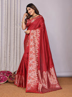 Joban Fashion Banarasi Red Jacquard WovenSoft Silk Saree | Grocsy