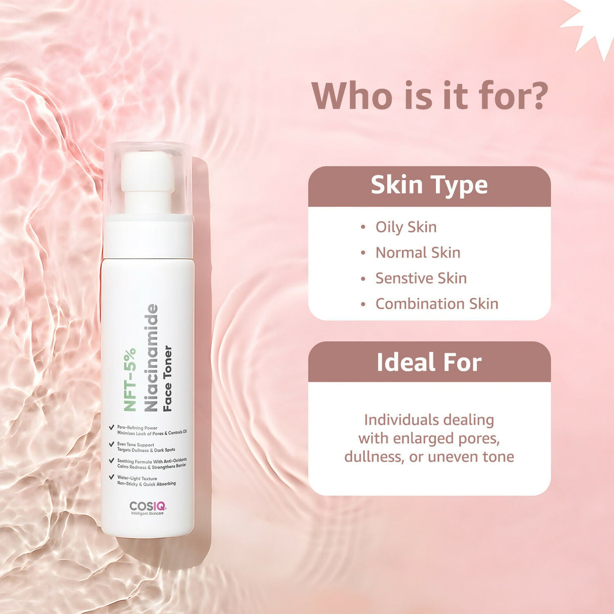 Cos-IQ 5% Niacinamide Face Toner for Oily Acne Prone Dry Combination Skin | Grocsy