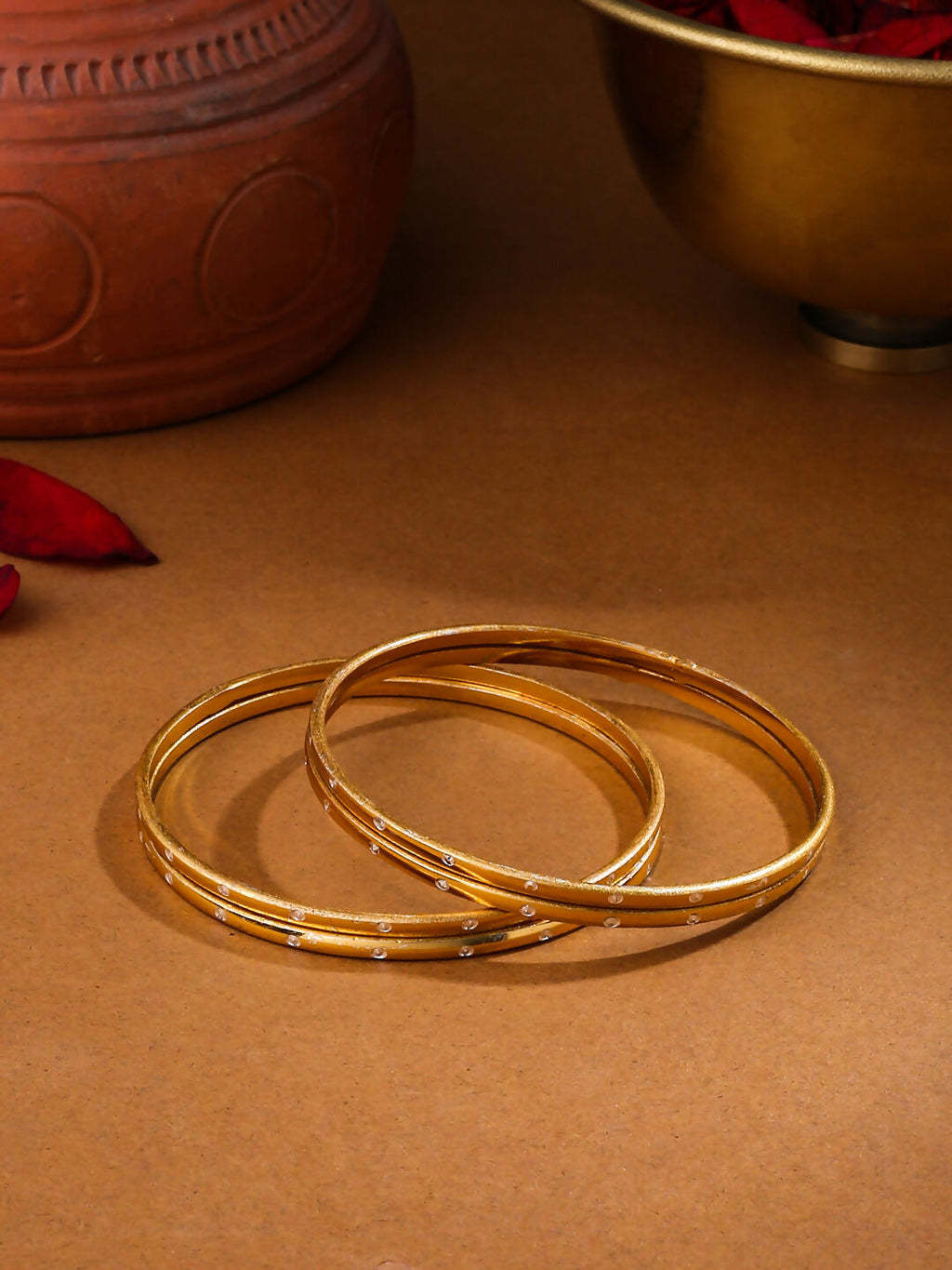 NVR Women's Set of 4 Gold-Polished Traditional Bangles | Grocsy